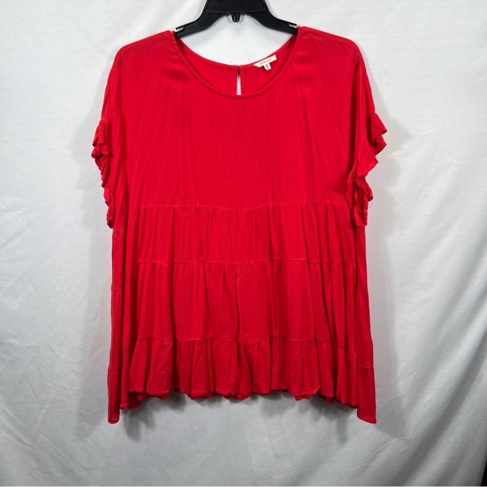 JODIFL Womans Red Tiered Babydoll Blouse 0905